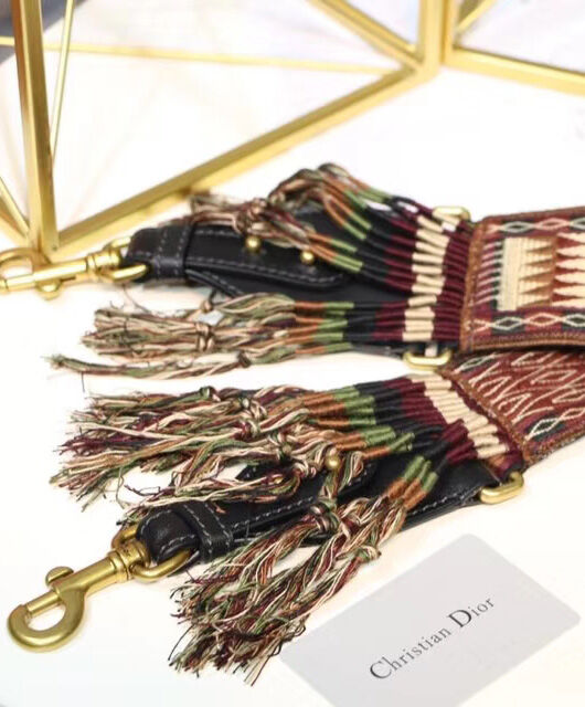 Christian Dior Fringed shoulder strap in multi coloured canvas adorned Red